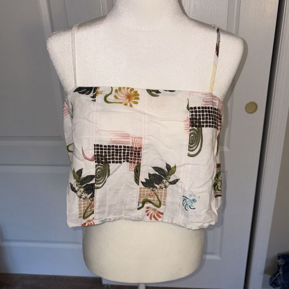 Sancia The Effie White Printed Crop Cami Top Womens Euro Summer Linen Large